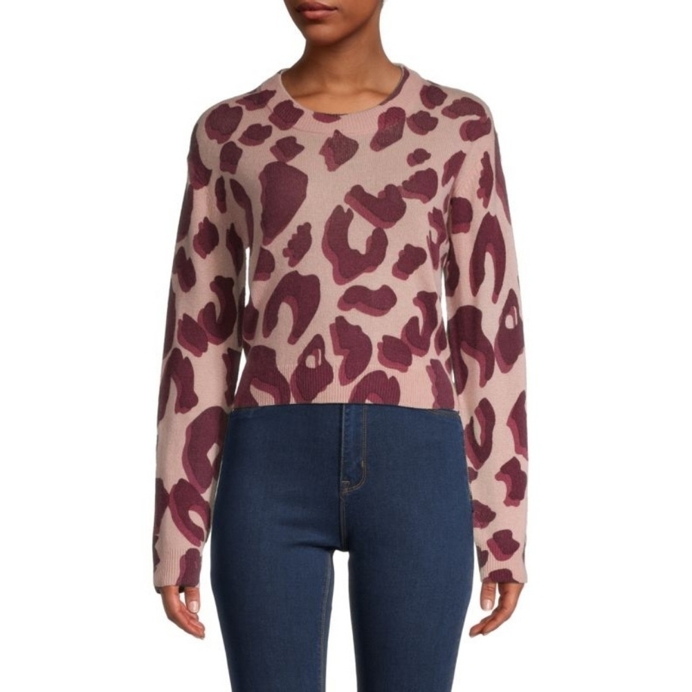 525 leopard print Cashmere sweater pink red Crew Neck Women's size small